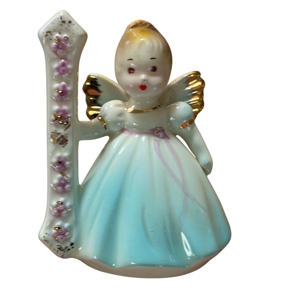 VTG Applause American Collectibles Porcelain 1st Birthday Angel Figurine Blue